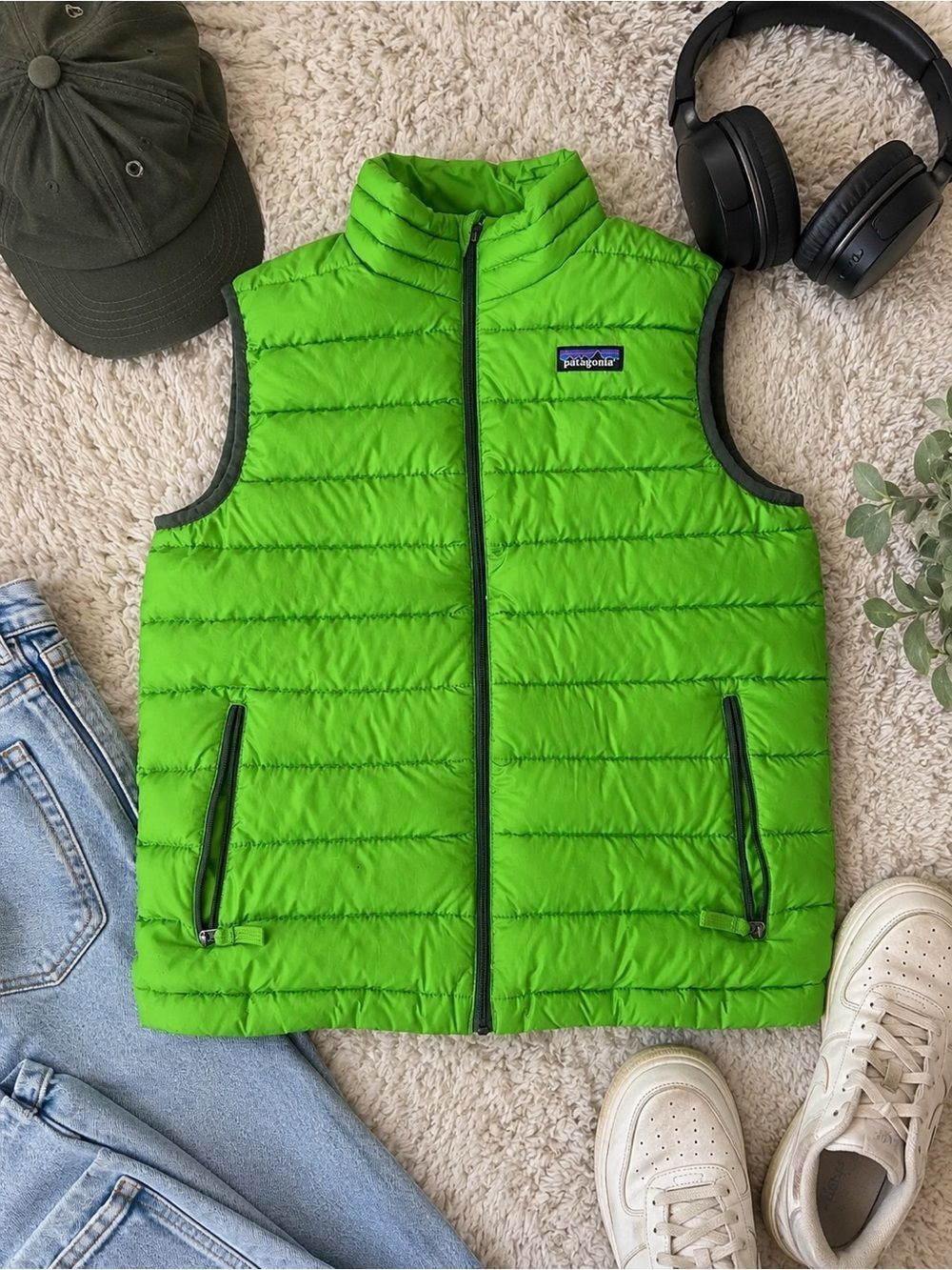 Patagonia Kids Down Puffer Vest Green Size Large Full Zip